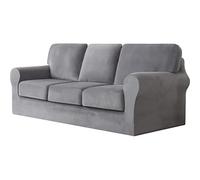 Copridivano da 3 posti, set da 7 pezzi - Super morbido stretch velluto copridivani protezioni divano con 2 copri schienale separati e 2 copri cuscini seduta per soggiorno (grigio chiaro)