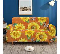 Copridivano di Fiori Giardino Stampa, Highdi Copridivano Elasticizzato 1/2/3/4 Posti, Universale Fodere Copridivani, Copridivani con Braccioli, Antiscivolo Sofa Protettore (Farfalla Arancione,3 posti)
