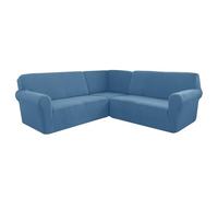 Copridivano elasticizzato a forma di L, fodera per divano a 5 posti, 3 pezzi, protezione per divano, lavabile, tessuto elastico, colore blu, perfetto per l'arredamento del soggiorno