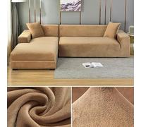 Copridivano elasticizzato a forma di L, in morbido tessuto felpato, per divano a 1/2/3/4 posti, colore cammello, adatto per divani da 190-230 cm e protezione per mobili alla moda