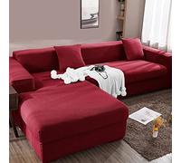Copridivano elasticizzato a forma di L, morbido ed elastico, per soggiorno, set di poltrone a 1 posto, rosso e bordeaux, perfetto per la protezione dei mobili componibili