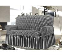 Copridivano Elasticizzato Arricciato Con Volants Tinta Unita Luxory Grigio Chiar