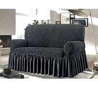 Copridivano Elasticizzato Arricciato Con Volants Tinta Unita Luxory Grigio Scuro