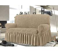 Copridivano Elasticizzato Arricciato Con Volants Tinta Unita Mod Luxory Beige