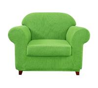 Copridivano elasticizzato in jacquard per divano a 2 posti, con 2 cuscini separati, colore verde erba, 3 pezzi