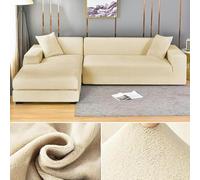 Copridivano elasticizzato in velluto spesso, per divano da 1, 2, 3, 4 posti, a forma di L, beige, a 2 posti (145-185 cm), fodera elastica per mobili da soggiorno
