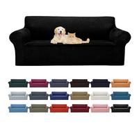 Copridivano elasticizzato oversize, per mobili a 4 posti, con fondo elastico, in tessuto jacquard con piccoli quadri, per animali domestici e bambini, colore nero