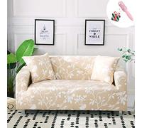 Copridivano Elasticizzato Tre Due posti con Penisola, Morbuy Beige Senza Braccili Fodera Copridivani Universale Divano con Corda Fissa Sofa Protettore Copertura Divano (3 posti,Foglie Bianche)