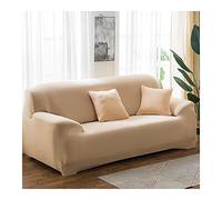 Copridivano elasticizzato universale a 3 posti a forma di L, in tessuto di poliestere tinta unita, colore beige, perfetto per l'arredamento del soggiorno, facile da pulire e mantenere