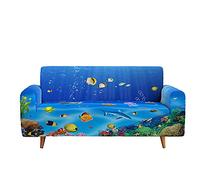 Copridivano Elastico 1/2/3/4 Posti, Chickw11 3D Mondo Sott'Acqua Stile Copridivano Protettore Universale Braccioli Sofa Ideale per Poltrone Mobili Copridivano (Vita Marina,3 Posti)