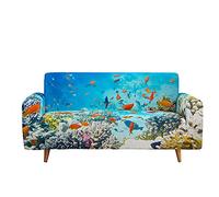 Copridivano Elastico 1/2/3/4 Posti, Chickw11 3D Mondo sott'acqua Stile Copridivano Protettore Universale Braccioli Sofa Ideale per Poltrone Mobili Copridivano (Mondo sott'acqua,3 Posti)
