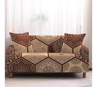 Copridivano Elastico 1/2/3/4 Posti, Chickw11 Moda Colore 3D Mandala Patchwork Stile Nordico Copridivano Protettore Universale Braccioli Sofa Ideale per Poltrone Mobili Copridivano (Marrone,4 Posti)