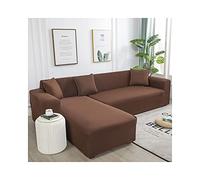 Copridivano elastico con chaise longue elasticizzato a 3 posti, colore marrone scuro, tinta unita, in poliestere, per divano a forma di L, protezione per mobili