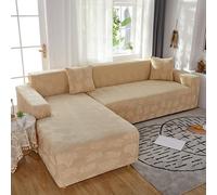 Copridivano elastico con penisola resistente ai graffi per divano da 1, 2, 3 e 4 posti, per soggiorno (beige, adatto per 230 300 cm, 4 posti, motivo foglia d'acero)