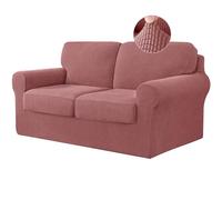 Copridivano elastico per divano a 2 posti, antiscivolo, con cuscini posteriori separati, facile da installare, design elegante in pelliccia, per la casa, colore: rosso mattone