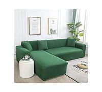 Copridivano elastico per divano a forma di L, elasticizzato, verde tinta unita, per divano componibile a 3 e 4 posti, in tessuto di poliestere, protezione per chaise longue sinistra