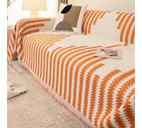 Copridivano extra large bianco semplice geometrico a righe per divano a 2 3 4 posti in ciniglia multiuso arancione 180 x 420 cm