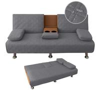 Copridivano impermeabile Click Clack 3 posti trapuntato futon con braccioli rimovibili portabicchieri grigio (2 set)