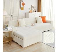 Copridivano Impermeabile Copertura Divano Angolare Chaise Longue 3 2 4 Posti Con Penisola,Elasticizzato Salvadivano Forma Di L Antiscivolo Per Cane Animali Antigraffio(Beige white,235cm-300cm(1pcs))
