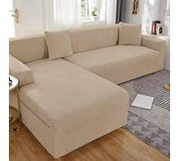 Copridivano Impermeabile,Copri Divano Angolare Elasticizzato con Penisola A Sinistra/Destra,Copertura Divano a L Antigraffio,Jacquard Chaise Longue Fodera per Divano (Khaki, ChaiseLongue+4seats)