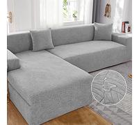 Copridivano Impermeabile,Copri Divano Angolare Elasticizzato con Penisola A Sinistra/Destra,Copertura Divano a L Antigraffio,Jacquard Chaise Longue Fodera per Divano (GreyA, ChaiseLongue+4seats)