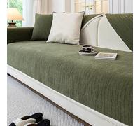 Copridivano in Ciniglia a Righe Antiscivolo Lavabile, Copridivano Universale Angolare per 1/2/3/4/5 posti - Adatto Tutte Le Stagioni, Protezione per Animali Domestici(Verde,70x240cm)