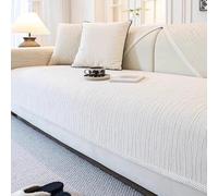 Copridivano in Ciniglia a Righe Antiscivolo Lavabile, Copridivano Universale Angolare per 1/2/3/4/5 posti - Adatto Tutte Le Stagioni, Protezione per Animali Domestici(Cream White,90x180cm)