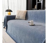 Copridivano in ciniglia anti pieghe, universale, a forma di L, con nappe decorative, antiscivolo, lavabile, tessuto blu, 180 x 360 cm, perfetto per la protezione dei mobili