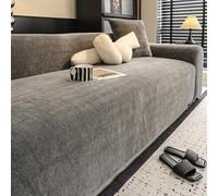 Copridivano in ciniglia elasticizzata coperture divano antiscivolo copertura totale bordo elastico copridivani lavabili pet friendly per soggiorno(Size:2 Seater (145-185cm),Color:Grigio scuro)