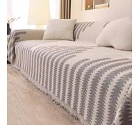 Copridivano in Ciniglia Grande Formato, Coperta Multifunzionale con Bordo a Nappe per Divani 1/2/3/4 posti, Telo Arredo Anche per Letto o Picnic, Animali Domestici(Grigio,180x340cm)
