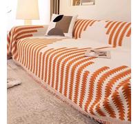 Copridivano in Ciniglia Grande Formato, Coperta Multifunzionale con Bordo a Nappe per Divani 1/2/3/4 posti, Telo Arredo Anche per Letto o Picnic, Animali Domestici(Arancia,180x260cm)