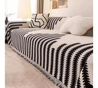 Copridivano in Ciniglia Grande Formato, Coperta Multifunzionale con Bordo a Nappe per Divani 1/2/3/4 posti, Telo Arredo Anche per Letto o Picnic, Animali Domestici(Nero,180x230cm)