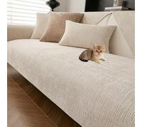 Copridivano in ciniglia Lavabile, Spesso e Morbido, Protettivo per Divano, copridivano Antiscivolo per Divano componibile in Pelle, Adatto agli Animali Domestici (Grigio, 35,4" x 102") Crema