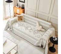 Copridivano in ciniglia stile boho, tessuto per tutte le stagioni, double-face, antigraffio, ideale per la decorazione della casa, lavabile, antiscivolo, adatto anche a chi ha cani (grigio, 180x420 cm