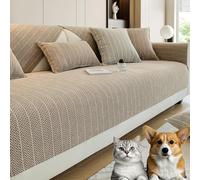 Copridivano in ciniglia tinta unita antigraffio a spina di pesce, copricuscini per divano componibile a righe semplici, copricuscino antiscivolo per mobili da soggiorno (Mocha, 45 * 45 cm/17,7 x 17,7