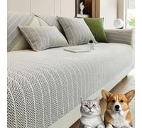 Copridivano in ciniglia tinta unita antigraffio a spina di pesce, copricuscini per divano componibile a righe semplici, copricuscino antiscivolo per mobili da soggiorno (grigio argento, 70 * 90 cm/27,