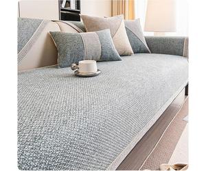 Copridivano in Cotone e Lino per 1, 2 o 3 posti, Antiscivolo, per Divano angolare o a L, con Cuscini Spessi e strutturati, Protezione per mobili (Grigio-Verde, 70x150 cm)