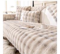Copridivano in Morbida Pelliccia Sintetica Effetto Coniglio, Antiscivolo, Lavabile, AntiGraffio, Adatto Anche Ad Animali Domestici, per Soggiorno A L, 1, 2 O 3 Posti. Beige 110 * 210cm