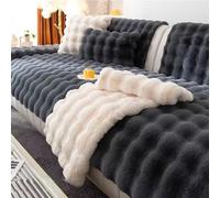 Copridivano in peluche a forma di coniglio, per divano a 1/2/3 posti, antiscivolo, resistente ai graffi, design divertente, tinta unita, adatto ai cani, nero e grigio, 110 x 240 cm