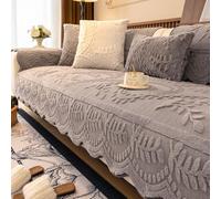 Copridivano in peluche spesso, morbido e caldo, per divano a 14 posti, antiscivolo, lavabile, protezione per la decorazione del soggiorno, grigio, 110 x 300 cm