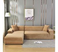 Copridivano in tessuto di velluto, Copridivano angolare modulare elastico del soggiorno, La chaise longue sinistra e destra può essere utilizzata universale (Camel,2seater + chaise lounge 3seater)