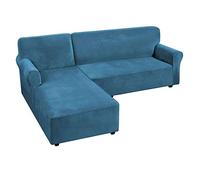 Copridivano in velluto a forma di L, 2 pezzi, elasticizzato, con fondo elastico, protezione per mobili per divani ad angolo, elegante e decorazione per la casa