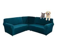 Copridivano in velluto a forma di L, a 5/7 posti, copridivano angolare super elastico 3 pezzi, per Divano Componibile Fodera Protezione per Mobili con Fondo Elastiche (Deep Water Blue,5-seater)
