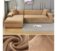 Copridivano in velluto di alta qualità, elasticizzato, protezione spessa, per soggiorno, adatto a 1/2/3/4 posti, beige, 90140 cm