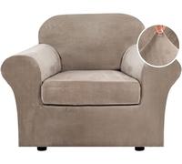 Copridivano In Velluto Di Lusso 4-pezzi Con Fodere Per Cuscini Separate, Fodera Per Divano Antiscivolo In Peluche Ultra Morbido Ad Alta Elasticità Con Fondo Elastico (Taupe,1 posto (80-120 cm))