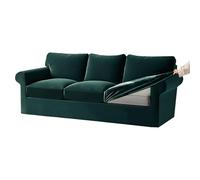 Copridivano in velluto elasticizzato Ektorp con cuscini separati di seduta e schienale, verde militare, grande, set da 3 posti (7 pezzi) con fascia elastica per divani a 1, 2, 3, 4 posti