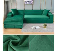 Copridivano in velluto elasticizzato per divano da 1/2/3/4 posti, a forma di L, colore verde, adatto per arredamento del soggiorno