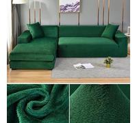 Copridivano in velluto elasticizzato spesso per divano da 1, 2, 3, 4 posti, a forma di L, colore verde scuro, adatto per mobili da 235 a 300 cm, perfetto per l'arredamento del soggiorno