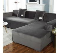 Copridivano in velluto elasticizzato tinta unita per divano componibile da 1 a 4 posti, a forma di L, protezione per mobili in grigio, resistente e facile da pulire