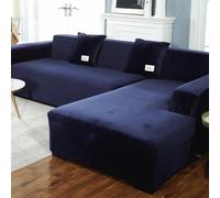 Copridivano in velluto elasticizzato tinta unita per divano componibile da 1 a 4 posti, copertura per mobili a forma di L, colore blu scuro, resistente ed elegante